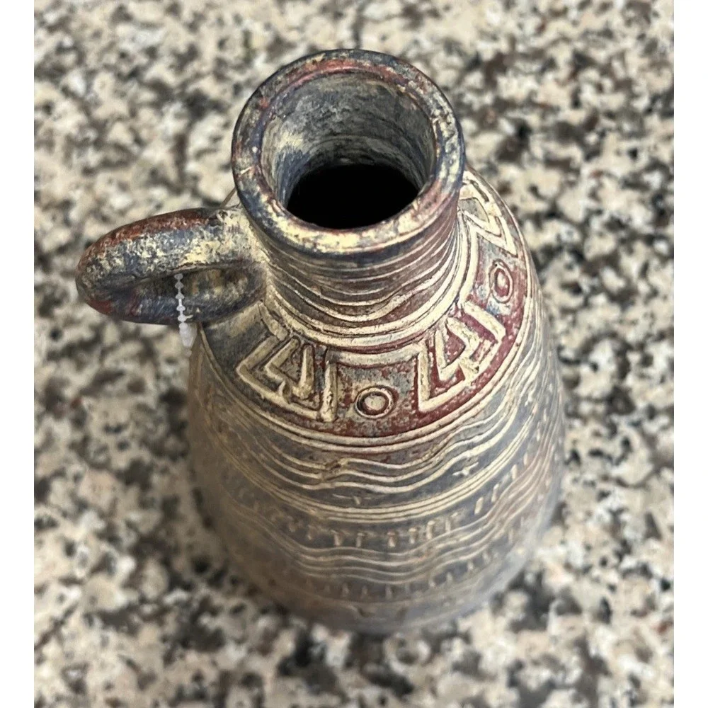 Egyptian Aztec Jug Vessel Vase Clay Pottery‎ 10.5